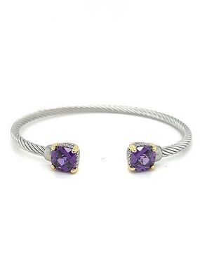 Two-Tone Amethyst Color Stone Twisted Cable Cuff